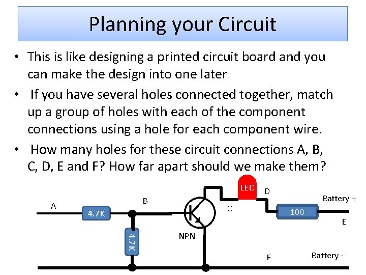 Planning your Circuit • This is like designing a printed circuit board and you