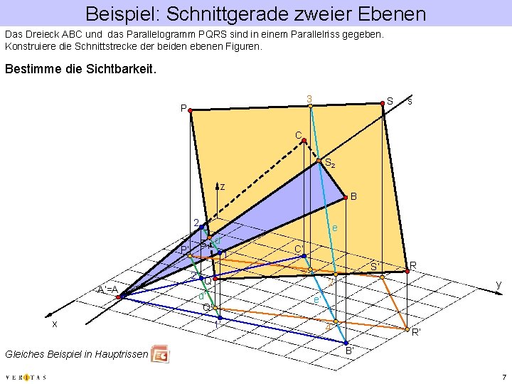 Beispiel: Schnittgerade zweier Ebenen Das Dreieck ABC und das Parallelogramm PQRS sind in einem