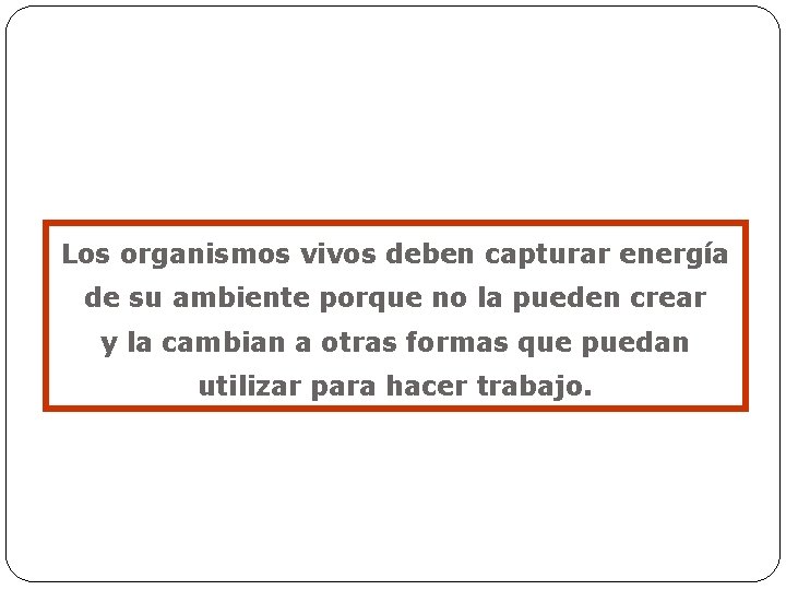 Los organismos vivos deben capturar energía de su ambiente porque no la pueden crear