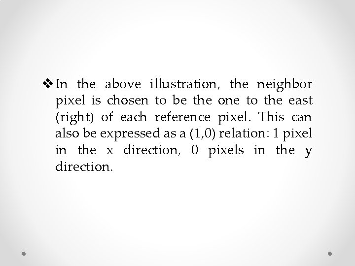 v In the above illustration, the neighbor pixel is chosen to be the one