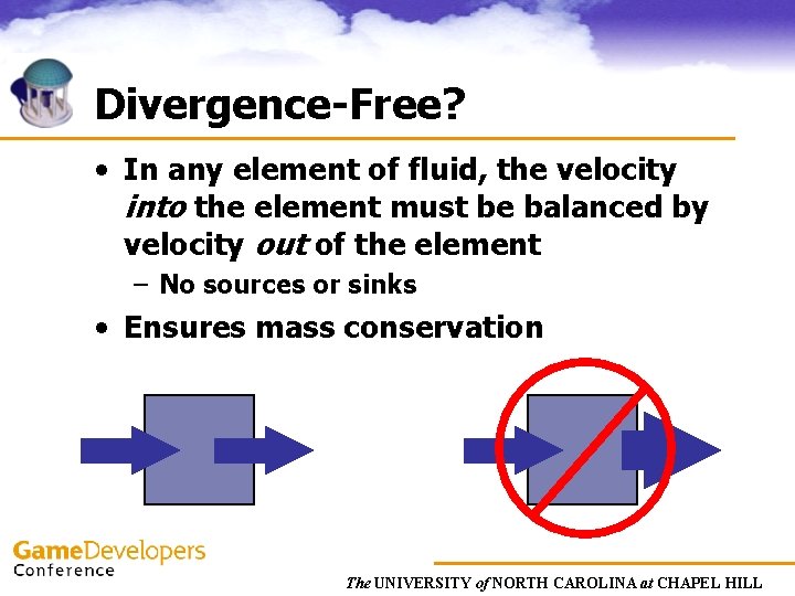 Divergence-Free? • In any element of fluid, the velocity into the element must be