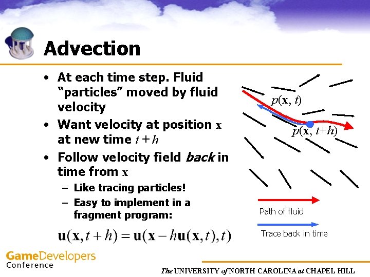 Advection • At each time step. Fluid “particles” moved by fluid velocity • Want