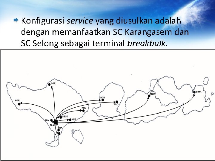 Konfigurasi service yang diusulkan adalah dengan memanfaatkan SC Karangasem dan SC Selong sebagai terminal Konfigurasi service yang diusulkan adalah dengan memanfaatkan SC Karangasem dan SC Selong sebagai terminal