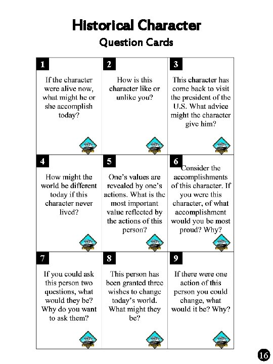 Historical Character Question Cards 1 2 3 4 5 6 7 8 9 16