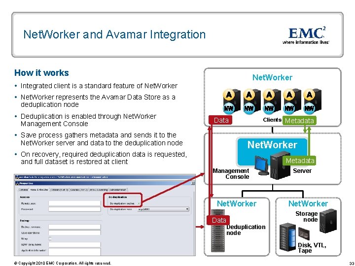 Net. Worker and Avamar Integration How it works Net. Worker Integrated client is a