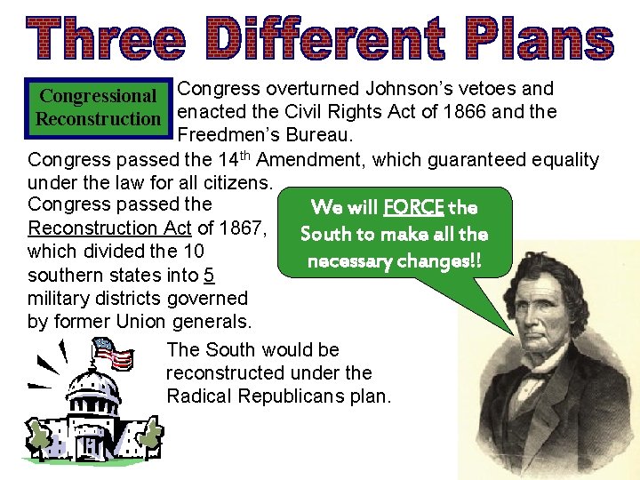 Congressional Congress overturned Johnson’s vetoes and Reconstruction enacted the Civil Rights Act of 1866