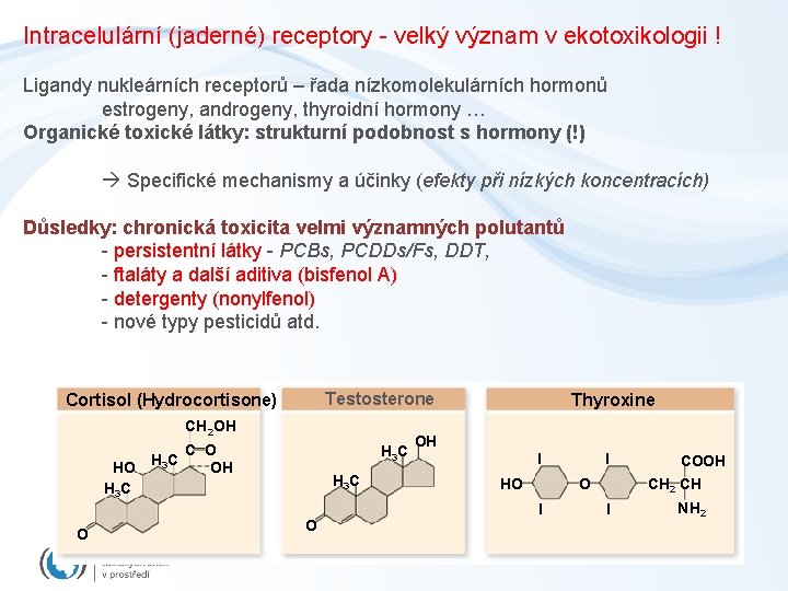 Intracelulární (jaderné) receptory - velký význam v ekotoxikologii ! Ligandy nukleárních receptorů – řada