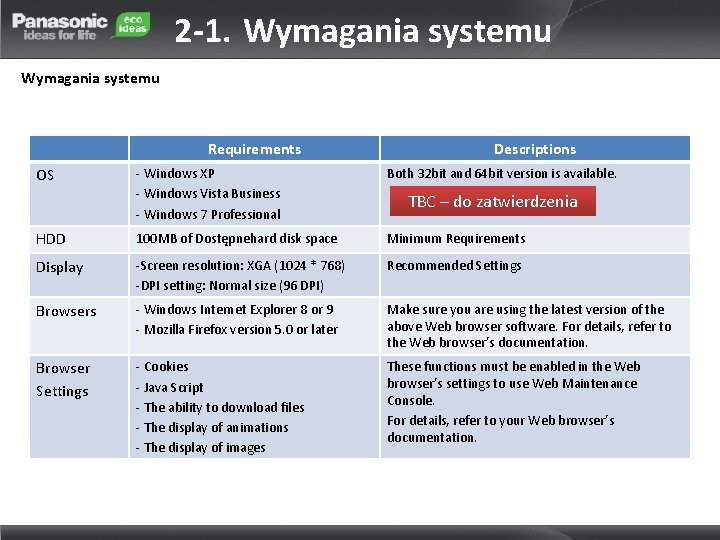 2 -1. Wymagania systemu Requirements Descriptions - Windows XP - Windows Vista Business -