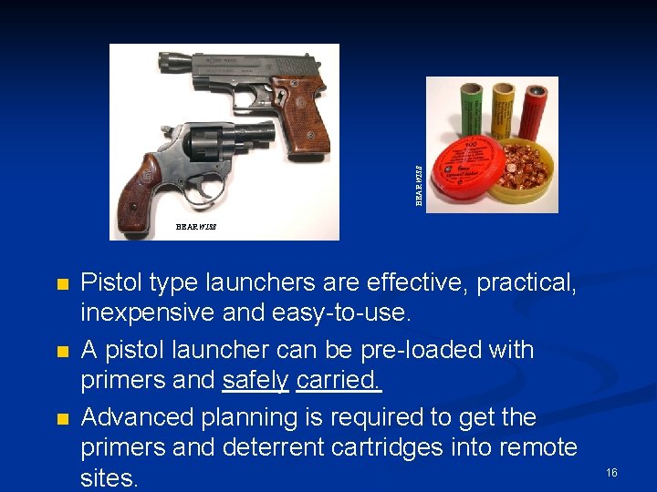 BEARWISE n n n Pistol type launchers are effective, practical, inexpensive and easy-to-use. A