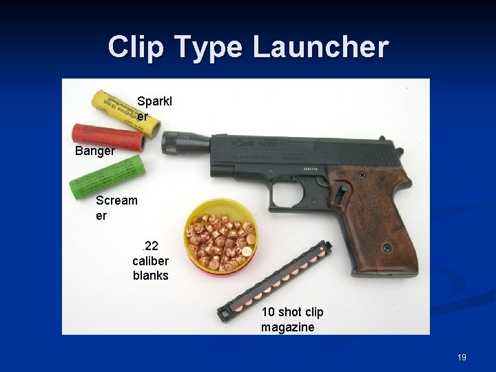 Clip Type Launcher Sparkl er Banger Scream er 22 caliber blanks. BEARWISE 10 shot