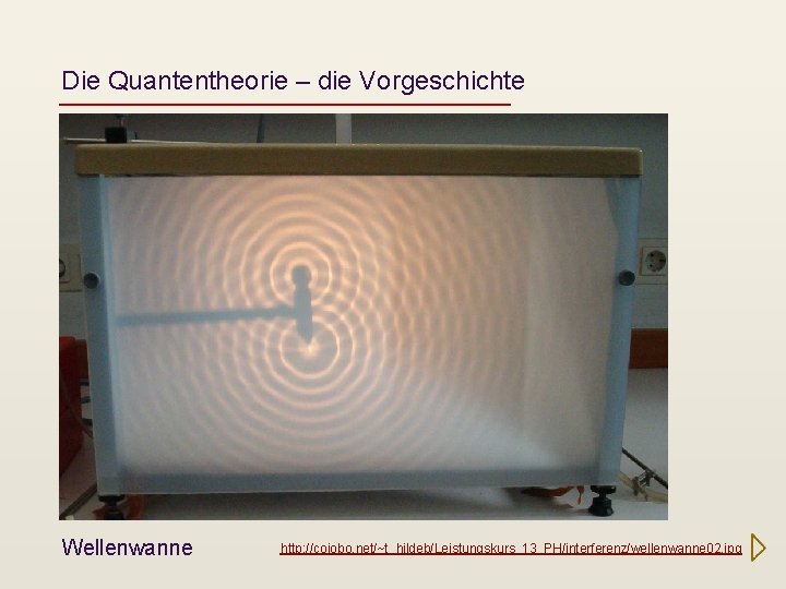 Die Quantentheorie – die Vorgeschichte Wellenwanne http: //cojobo. net/~t_hildeb/Leistungskurs_13_PH/interferenz/wellenwanne 02. jpg 