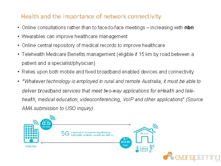 Health and the importance of network connectivity • Online consultations rather than to face-to-face