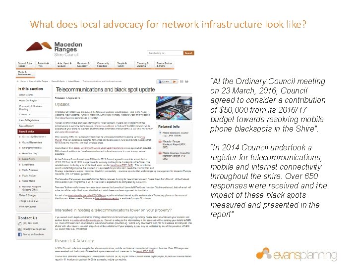 What does local advocacy for network infrastructure look like? “At the Ordinary Council meeting