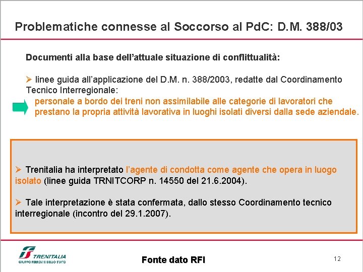 Problematiche connesse al Soccorso al Pd. C: D. M. 388/03 Documenti alla base dell’attuale
