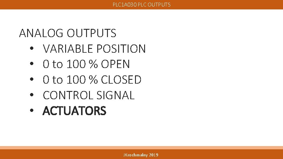 PLC 1 A 030 PLC OUTPUTS ANALOG OUTPUTS • VARIABLE POSITION • 0 to
