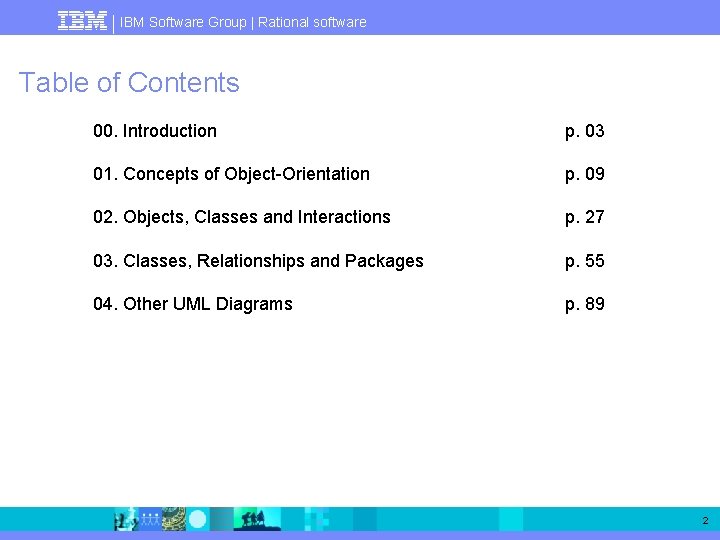 IBM Software Group | Rational software Table of Contents 00. Introduction p. 03 01.