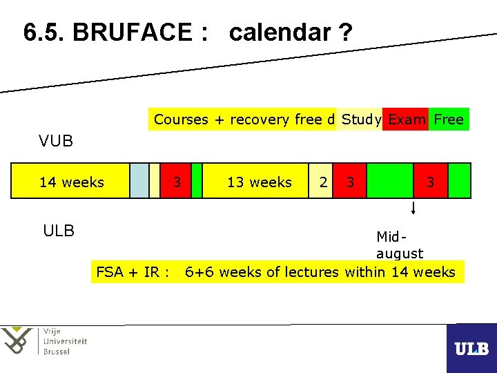 6. 5. BRUFACE : calendar ? Courses + recovery free days Study Exam Free