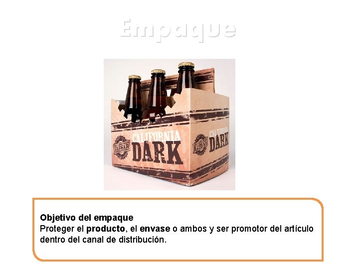Empaque Objetivo del empaque Proteger el producto, el envase o ambos y ser promotor