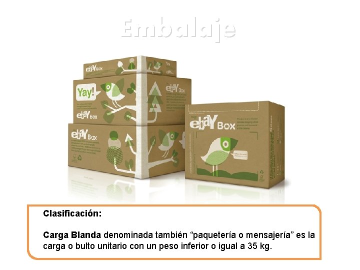 Embalaje Clasificación: Carga Blanda denominada también “paquetería o mensajería” es la carga o bulto