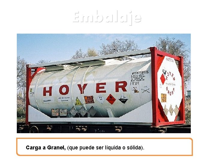 Embalaje Carga a Granel, (que puede ser líquida o sólida). 