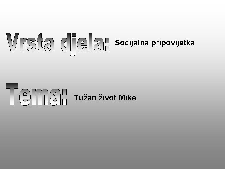 Socijalna pripovijetka Tužan život Mike. 