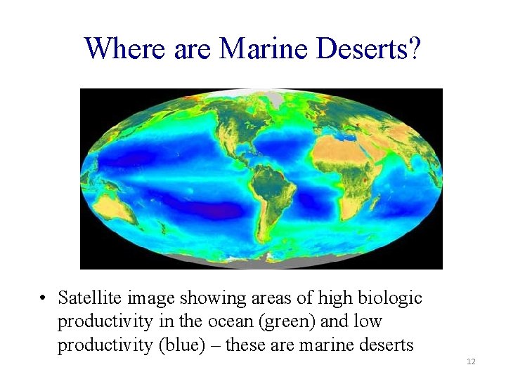 Where are Marine Deserts? • Satellite image showing areas of high biologic productivity in