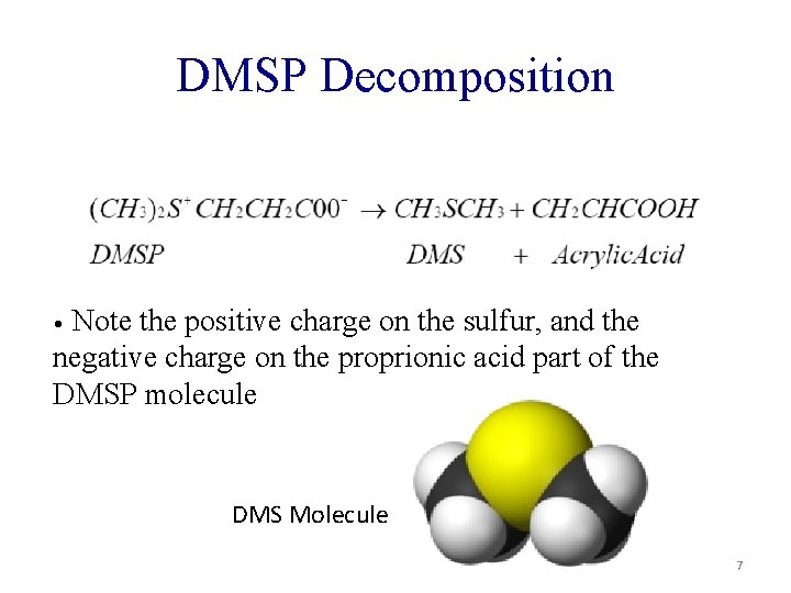 DMSP Decomposition Note the positive charge on the sulfur, and the negative charge on