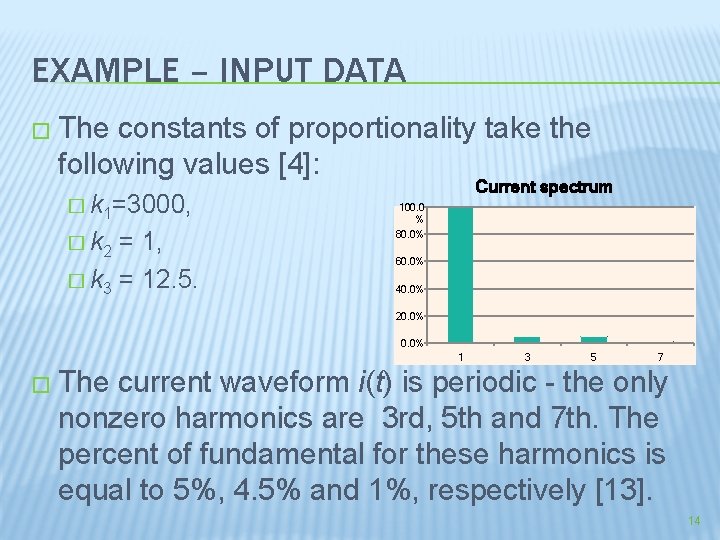 EXAMPLE – INPUT DATA � The constants of proportionality take the following values [4]: