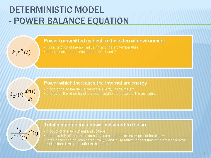 DETERMINISTIC MODEL - POWER BALANCE EQUATION Power transmitted as heat to the external environment