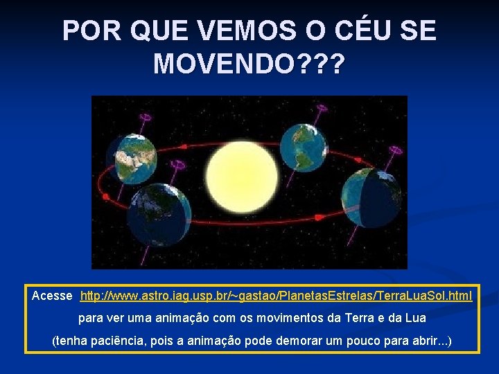 POR QUE VEMOS O CÉU SE MOVENDO? ? ? Acesse http: //www. astro. iag.