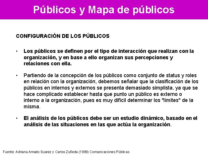 Públicos y Mapa de públicos CONFIGURACIÓN DE LOS PÚBLICOS • Los públicos se definen