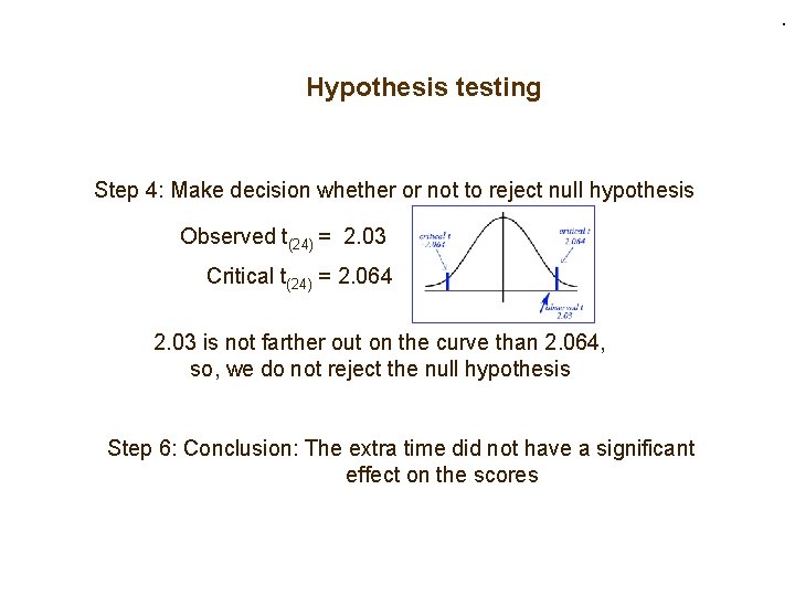 . Hypothesis testing Step 4: Make decision whether or not to reject null hypothesis