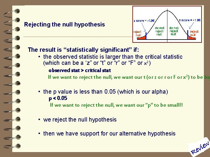 Rejecting the null hypothesis The result is “statistically significant” if: • the observed statistic