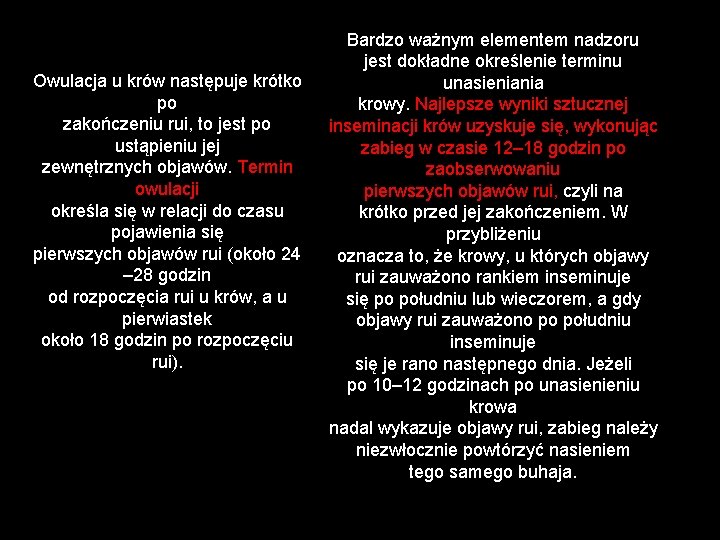 Owulacja u krów następuje krótko po zakończeniu rui, to jest po ustąpieniu jej zewnętrznych