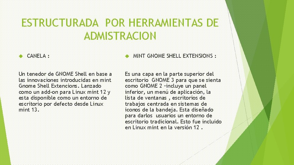 ESTRUCTURADA POR HERRAMIENTAS DE ADMISTRACION CANELA : Un tenedor de GNOME Shell en base