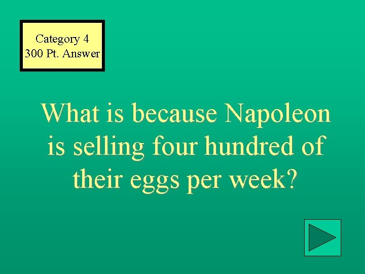 Category 4 300 Pt. Answer What is because Napoleon is selling four hundred of