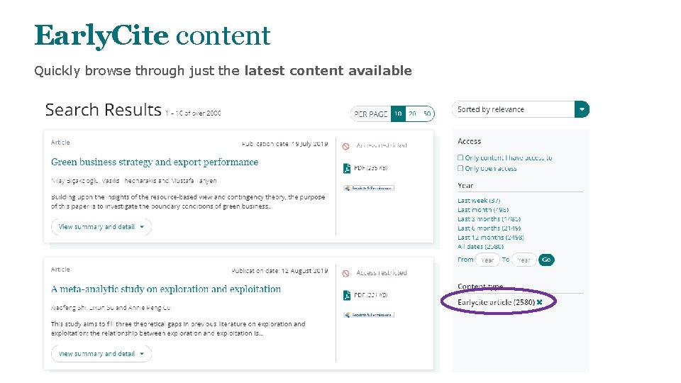 Early. Cite content Quickly browse through just the latest content available 