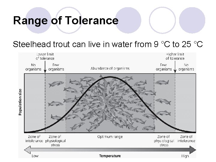 Range of Tolerance Steelhead trout can live in water from 9 °C to 25 Range of Tolerance Steelhead trout can live in water from 9 °C to 25