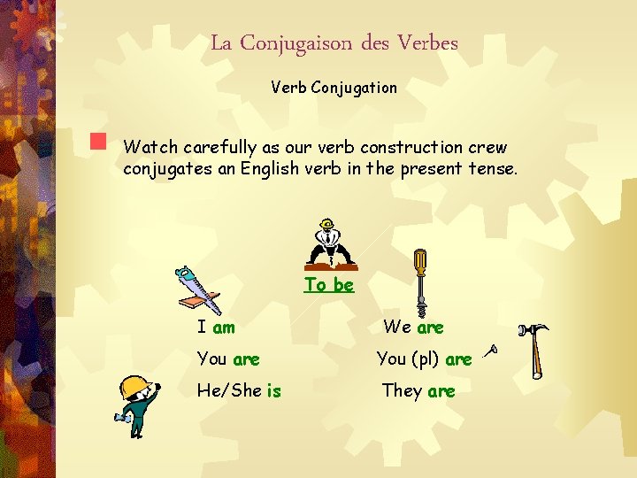 La Conjugaison des Verb Conjugation Watch carefully as our verb construction crew conjugates an
