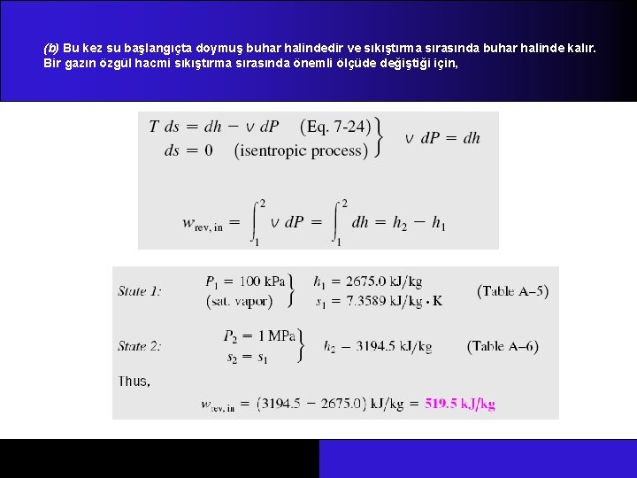(b) Bu kez su başlangıçta doymuş buhar halindedir ve sıkıştırma sırasında buhar halinde kalır.