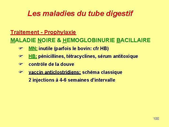 Les maladies du tube digestif Traitement - Prophylaxie MALADIE NOIRE & HEMOGLOBINURIE BACILLAIRE F