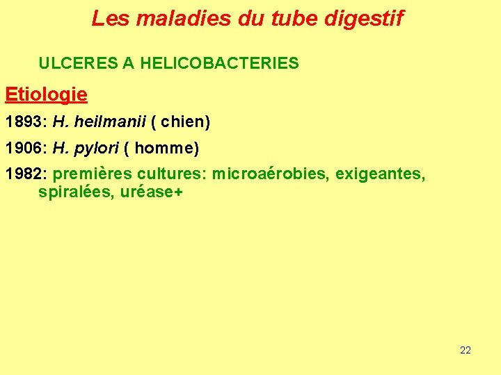 Les maladies du tube digestif ULCERES A HELICOBACTERIES Etiologie 1893: H. heilmanii ( chien)