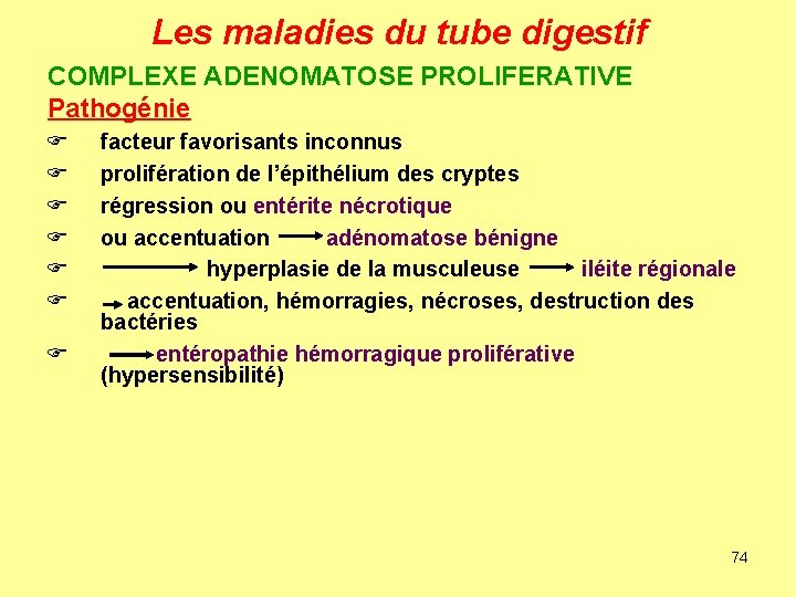 Les maladies du tube digestif COMPLEXE ADENOMATOSE PROLIFERATIVE Pathogénie F F F F facteur