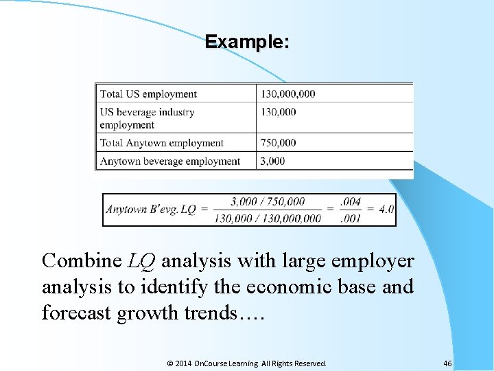 Example: Combine LQ analysis with large employer analysis to identify the economic base and