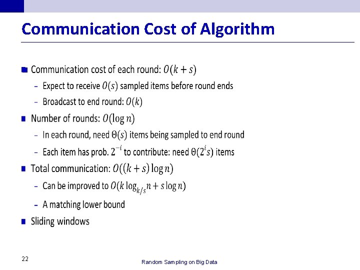 Communication Cost of Algorithm n 22 Random Sampling on Big Data 