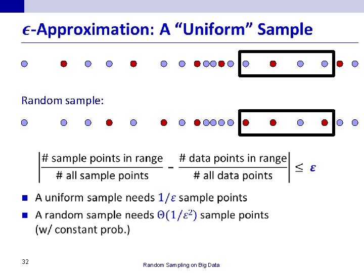  Random sample: n 32 Random Sampling on Big Data 