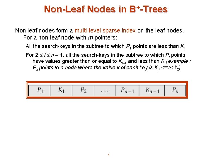 Non-Leaf Nodes in B+-Trees Non leaf nodes form a multi-level sparse index on the