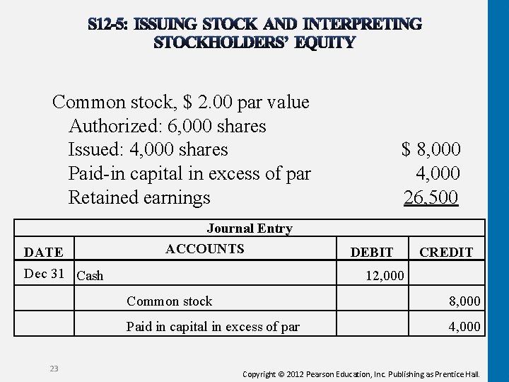 S 12 -5: ISSUING STOCK AND INTERPRETING STOCKHOLDERS’ EQUITY Common stock, $ 2. 00