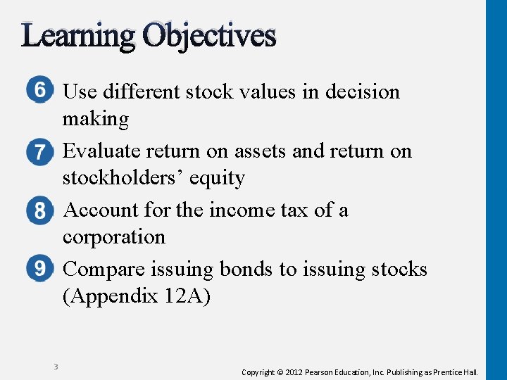 Learning Objectives Use different stock values in decision making Evaluate return on assets and