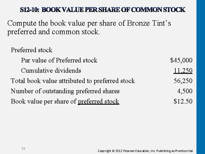 Compute the book value per share of Bronze Tint’s preferred and common stock. Preferred